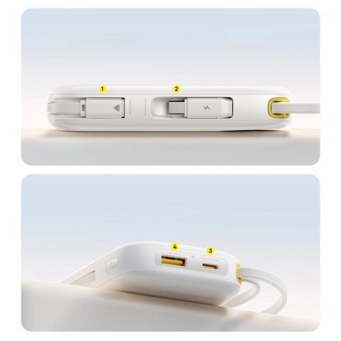 Powerbank Baseus EnerFill FC31 20000mAh 22.5W z wyświetlaczem cyfrowym i 2 wbudowanymi kablami (USB-C + Lightning) - biały