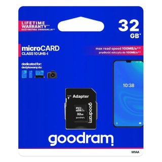 Goodram Microcard 32 GB karta pamięci micro SD HC UHS-I class 10, adapter SD (M1AA-0320R12)