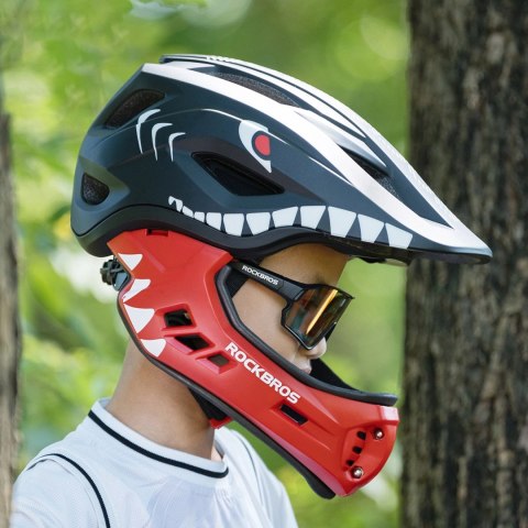 Kask rowerowy Rockbros TT-32006 Shark dziecięcy z odpinaną szczęką rozmiar S (48-52) - czarny