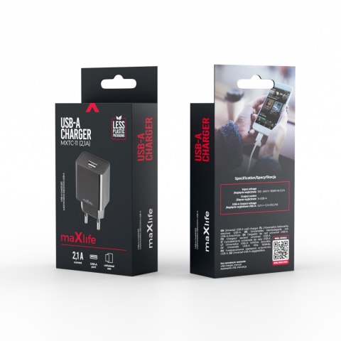 Maxlife ładowarka sieciowa MXTC-11 1x USB 2,1A czarna