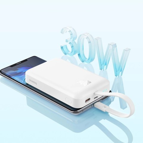 Powerbank Baseus Magnetic Mini MagSafe 10000mAh 30W z wbudowanym kablem USB-C - biały + kabel Baseus Simple Series USB-C - USB-C