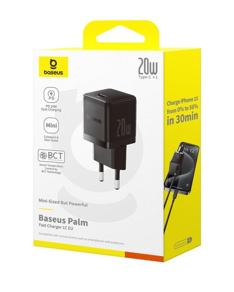 Baseus Palm Szybka Ładowarka Sieciowa 20W 1×USB-C EU Czarny