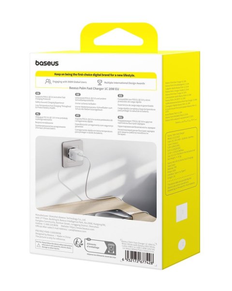 Baseus Palm Szybka Ładowarka Sieciowa 20W 1×USB-C z kablem biały