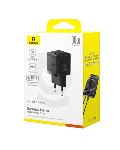 Baseus Palm Szybka Ładowarka Sieciowa 30W 1×USB-C EU Czarny