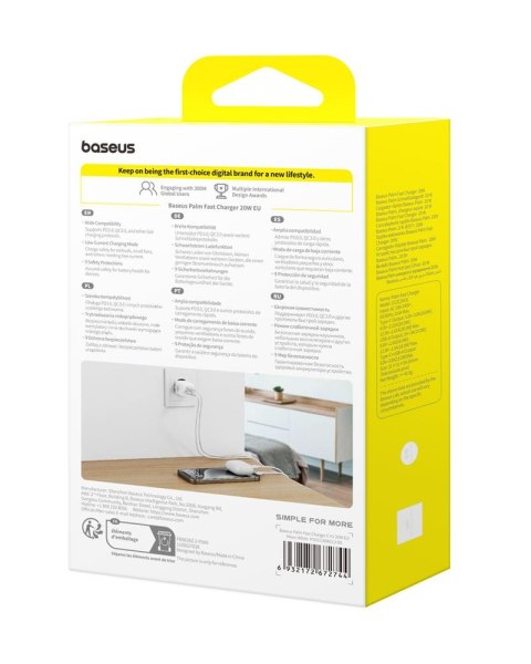 Baseus palm ładowarka sieciowa 20W usb-c usb Biały