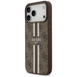 Etui Guess 4G Printed Stripes MagSafe na iPhone 17 Pro Max - brązowe