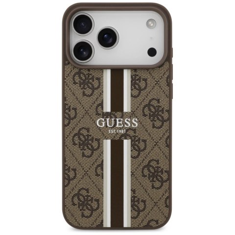 Etui Guess 4G Printed Stripes MagSafe na iPhone 17 Pro Max - brązowe