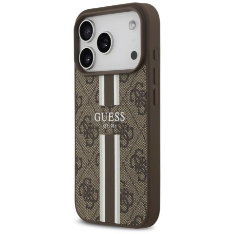 Etui Guess 4G Printed Stripes MagSafe na iPhone 17 Pro - brązowe