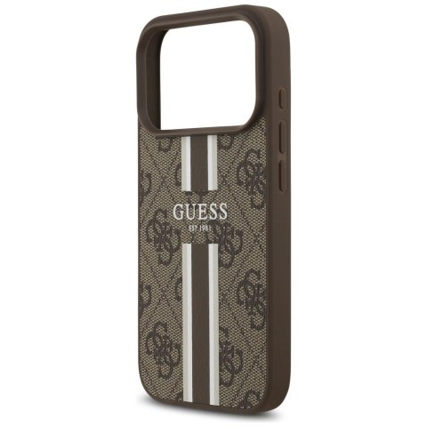 Etui Guess 4G Printed Stripes MagSafe na iPhone 17 Pro - brązowe