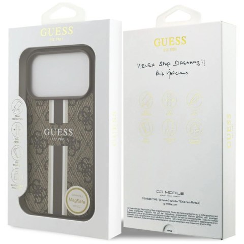 Etui Guess 4G Printed Stripes MagSafe na iPhone 17 Pro - brązowe