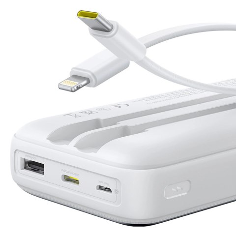Powerbank Baseus Lipow 20000mAh 22,5W z dwoma wbudowanymi kablami z dodatkowym kablem Baseus Simple USB-A - USB-C 3A 20cm - biał