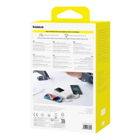 Powerbank Baseus Lipow 20000mAh 22,5W z dwoma wbudowanymi kablami z dodatkowym kablem Baseus Simple USB-A - USB-C 3A 20cm - biał