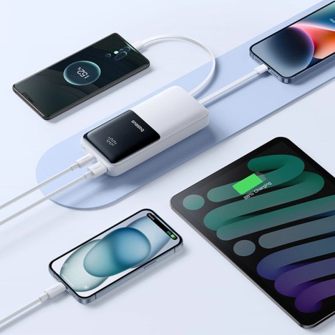 Powerbank Baseus Lipow 20000mAh 22,5W z dwoma wbudowanymi kablami z dodatkowym kablem Baseus Simple USB-A - USB-C 3A 20cm - biał