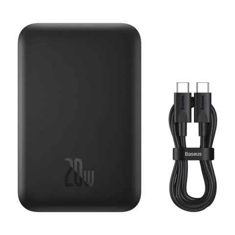Powerbank Baseus Magnetic Mini Air 6000mAh 20W z ładowaniem indukcyjnym z kablem Baseus Simple USB-C (20V/3A) 30cm - czarny