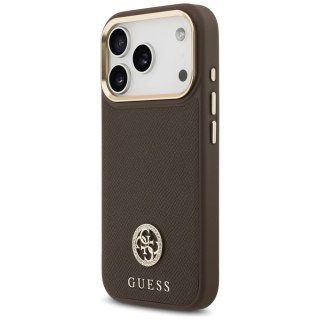 Etui Guess Grained Strass Logo MagSafe na iPhone 17 Pro - brązowe