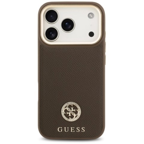 Etui Guess Grained Strass Logo MagSafe na iPhone 17 Pro - brązowe