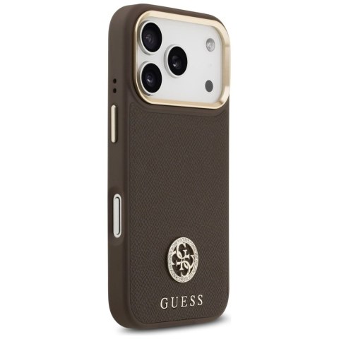 Etui Guess Grained Strass Logo MagSafe na iPhone 17 Pro - brązowe