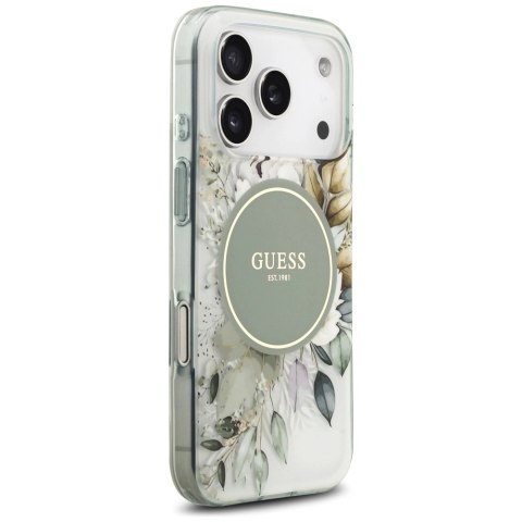 Etui Guess IML Flower & Tonal Circle MagSafe na iPhone 17 Pro Max - zielone