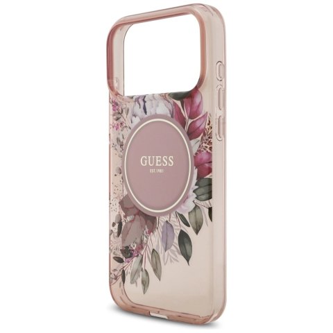 Etui Guess IML Flowers Pearl Strap MagSafe na iPhone 17 Pro Max - różowe