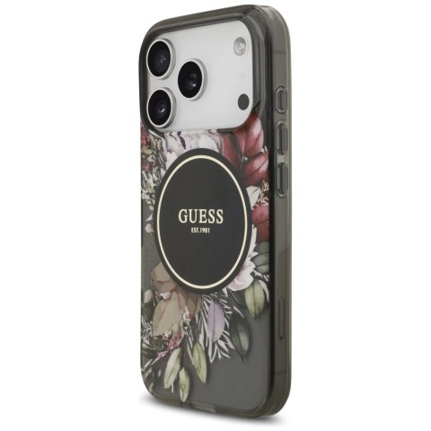 Etui Guess IML Flowers Pearl Strap MagSafe na iPhone 17 Pro - czarne