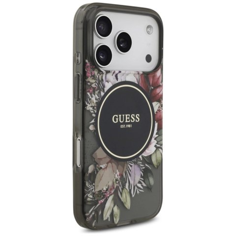 Etui Guess IML Flowers Pearl Strap MagSafe na iPhone 17 Pro - czarne