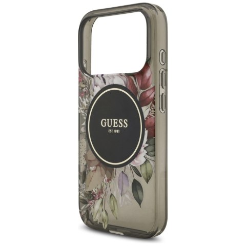 Etui Guess IML Flowers Pearl Strap MagSafe na iPhone 17 Pro - czarne