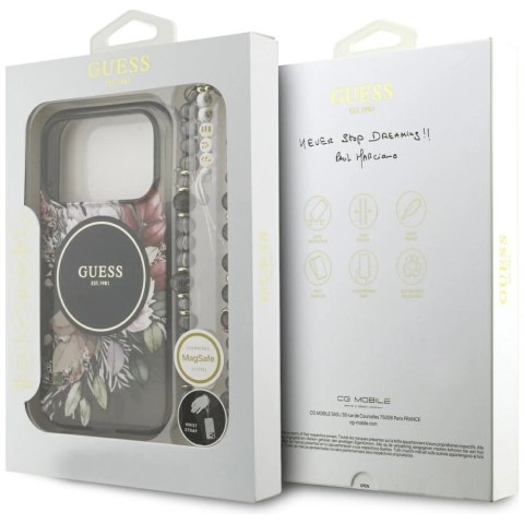 Etui Guess IML Flowers Pearl Strap MagSafe na iPhone 17 Pro - czarne