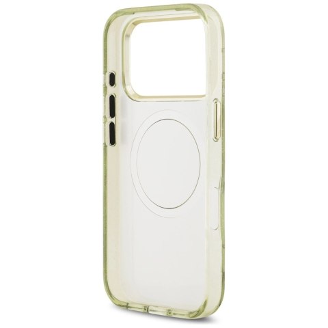 Etui Guess IML Glitter Flowers Triangle MagSafe na iPhone 17 Pro - zielone