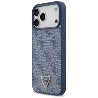Etui Guess Leather 4G Triangle Strass MagSafe na iPhone 17 Pro Max - niebieskie