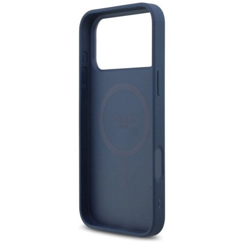 Etui Guess Leather 4G Triangle Strass MagSafe na iPhone 17 Pro Max - niebieskie