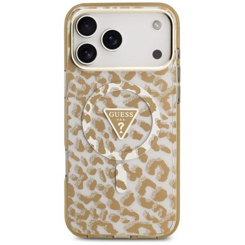 Etui Guess Leopard Glitter MagSafe na iPhone 17 Pro - brązowe