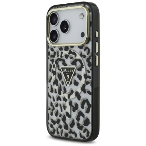 Etui Guess Leopard Glitter MagSafe na iPhone 17 Pro - czarne