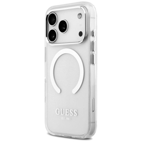 Etui Guess Metal Outline MagSafe na iPhone 17 Pro - srebrne