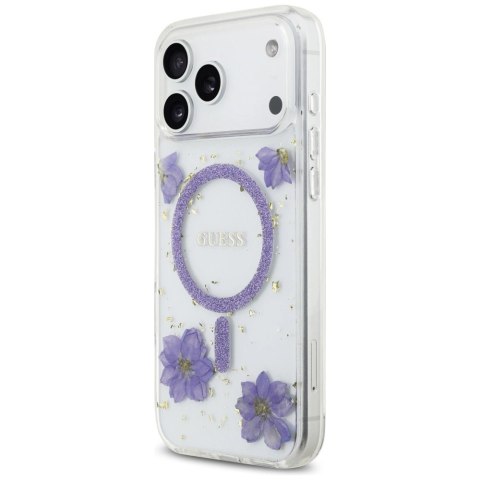 Etui Guess Resin Flowers Glitter MagSafe na iPhone 17 Pro Max - fioletowe