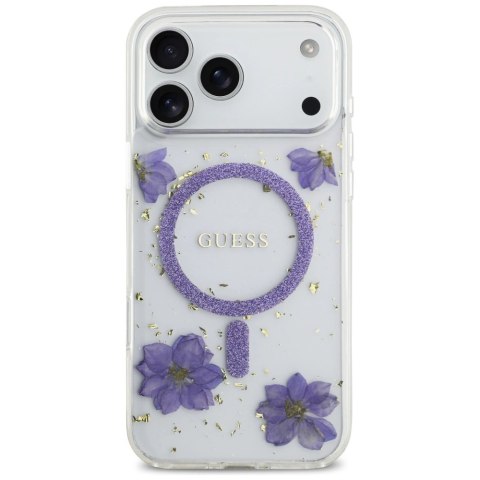 Etui Guess Resin Flowers Glitter MagSafe na iPhone 17 Pro Max - fioletowe