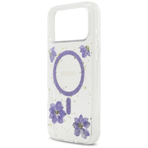 Etui Guess Resin Flowers Glitter MagSafe na iPhone 17 Pro Max - fioletowe