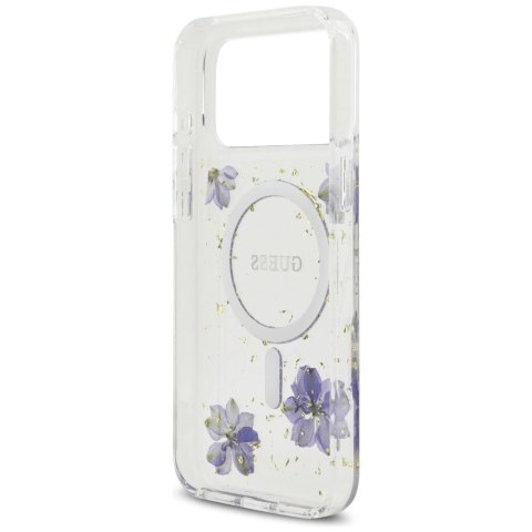 Etui Guess Resin Flowers Glitter MagSafe na iPhone 17 Pro Max - fioletowe