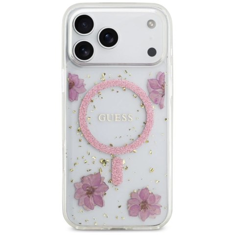 Etui Guess Resin Flowers Glitter MagSafe na iPhone 17 Pro Max - różowe
