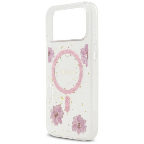 Etui Guess Resin Flowers Glitter MagSafe na iPhone 17 Pro Max - różowe