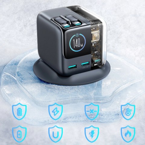 Ładowarka biurkowa Joyroom Podix JR-TRD01 GaN 140W z 5 portami i podwójnymi zwijanymi kablami - szara