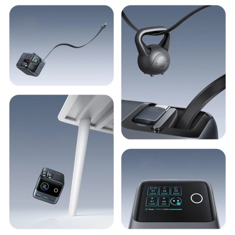 Ładowarka biurkowa Joyroom Podix JR-TRD01 GaN 140W z 5 portami i podwójnymi zwijanymi kablami - szara