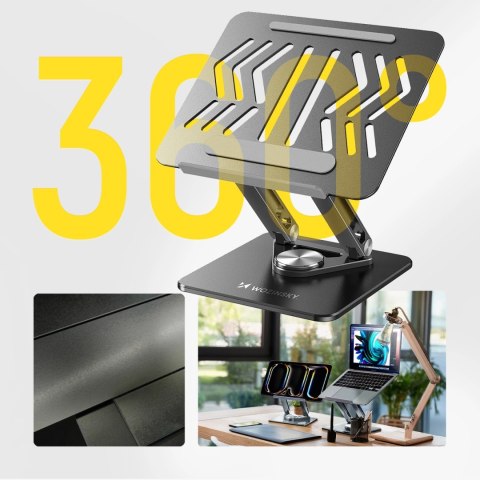 Podstawka pod laptopa, tablet Wozinsky WRS-CPY84SB 360 aluminiowa + Gratis! podstawka do smartfona - czarna