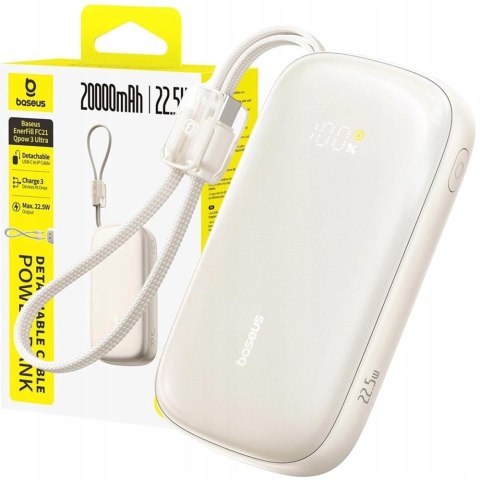 Baseus Powerbank EnerFill FC21 Qpow 3 Ultra 20000mAh 22.5W z wyświetlaczem z dołączonym kablem beżowy