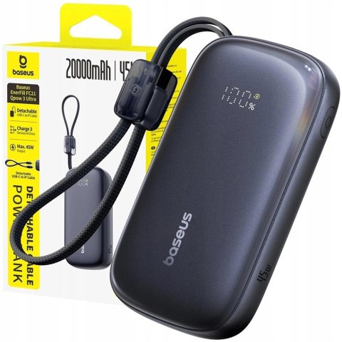 Baseus Powerbank EnerFill FC21 Qpow 3 Ultra 20000mAh 22.5W z wyświetlaczem z dołączonym kablem czarny