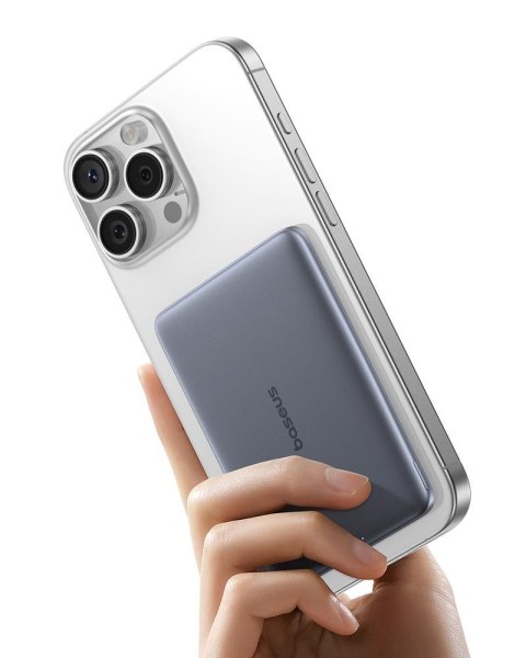 Baseus manetyczny powerbank PicoGo AM41 5000mAh 20W ultra cienki z czarnym kablem USB-C 60W 30cm szary