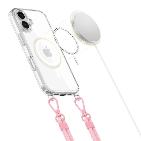 Etui Tech-Protect Flexair Chain MagSafe na iPhone 16 - przezroczyste + 2 smycze (różowa i szara)