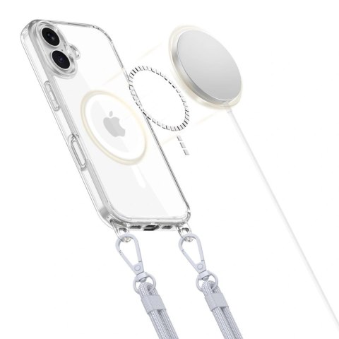 Etui Tech-Protect Flexair Chain MagSafe na iPhone 16 - przezroczyste + 2 smycze (różowa i szara)