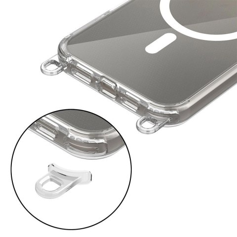 Etui Tech-Protect Flexair Chain MagSafe na iPhone 16 - przezroczyste + 2 smycze (różowa i szara)