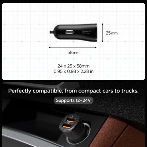Ładowarka samochodowa Spigen Essential EV302 30 W 2-porty USB-A - czarna