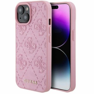 Guess nakładka do iPhone 15 6,1" GUHCP15SP4EPMP różowa hardcase Leather 4G Stamped